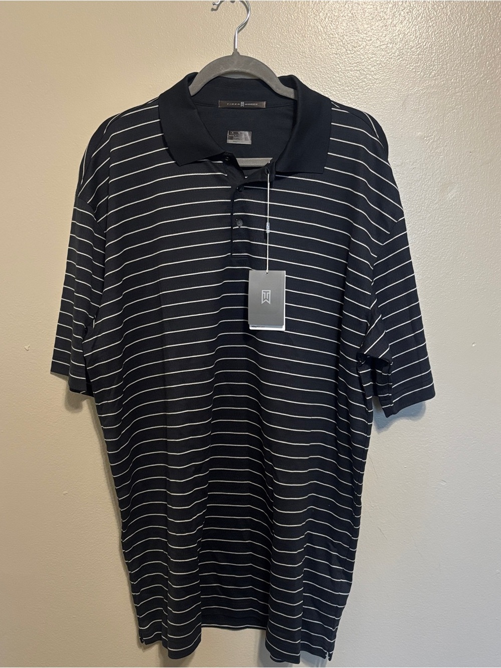 Nike Golf Tiger Woods Collection Polo Shirt Mens XL BNWT Black White Striped